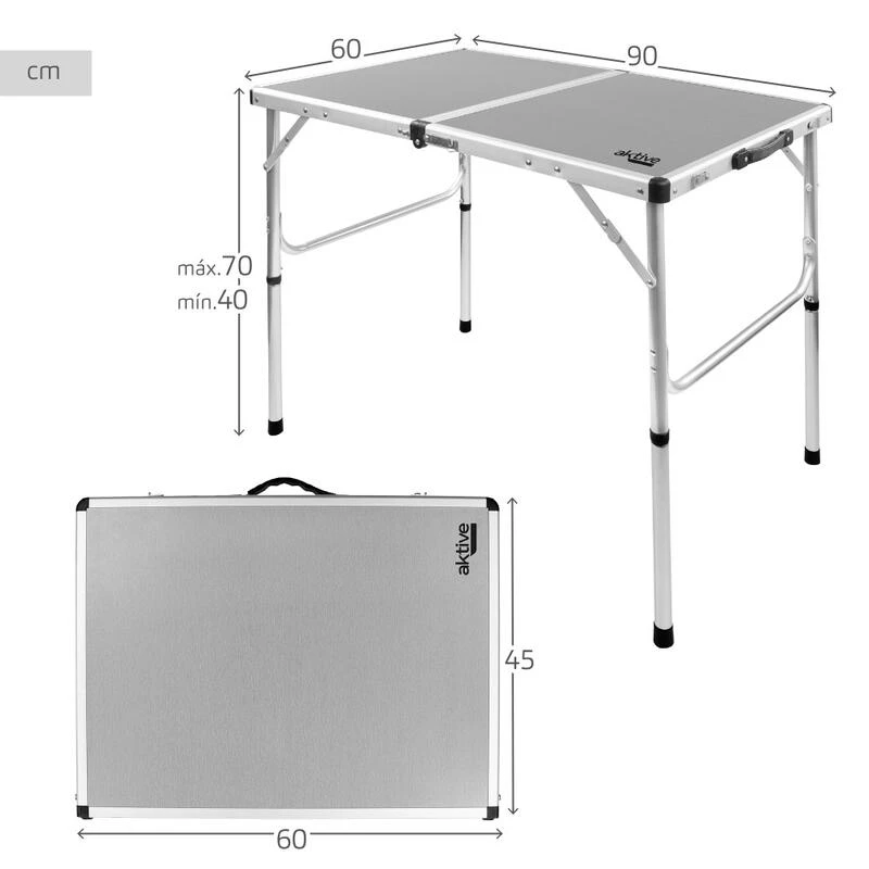 AKTIVE - Table De Camping Pliante, Réglable En 2 Hauteurs, 90x60x40/70 Cm, Gris 6 AKTIVE - Table De Camping Pliante, Réglable En 2 Hauteurs, 90x60x40/70 Cm, Gris – Image 4