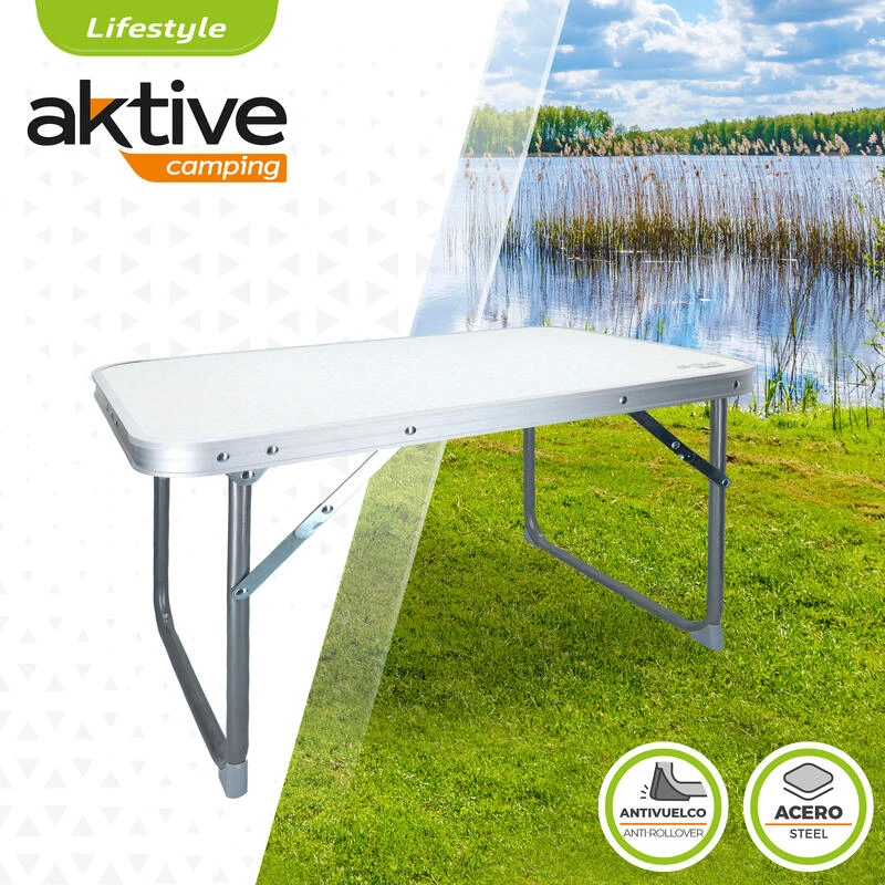 AKTIVE - Table Pliante . Table Basse Blanche En Aluminium - 40x60x40 Cm 3 AKTIVE - Table Pliante . Table Basse Blanche En Aluminium - 40x60x40 Cm – Image 2