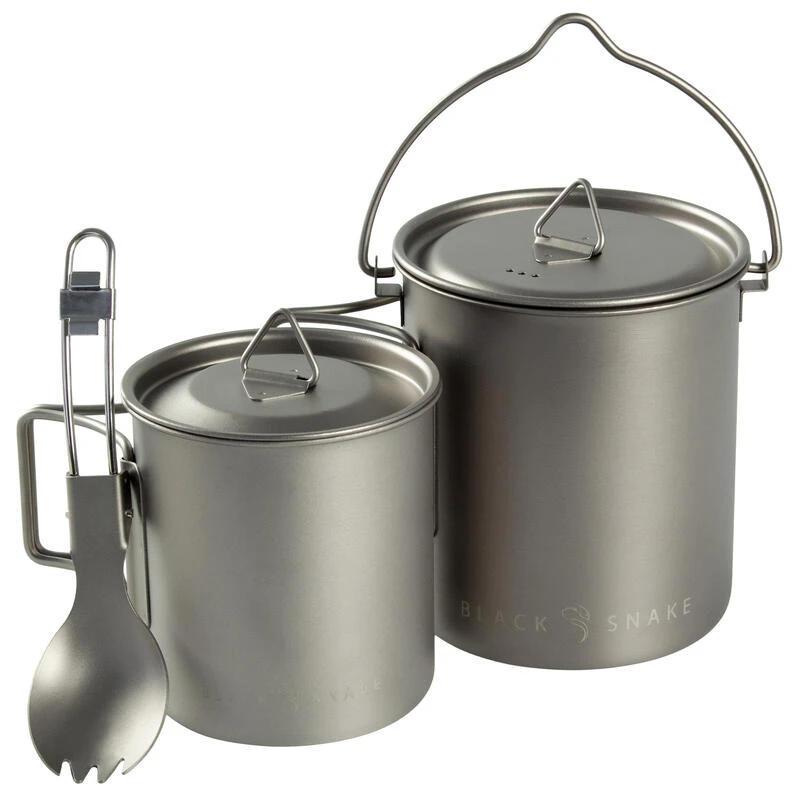 Batterie De Cuisine De Camping Set | Casseroles + Fourchette/Cuillère | Titane 3 Batterie De Cuisine De Camping Set | Casseroles + Fourchette/Cuillère | Titane