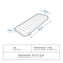 Quechua MATELAS GONFLABLE DE CAMPING - AIR SECONDS 80 CM - 1 PERSONNE -Magasin De Matériel De Camping matelas gonflable de camping air seconds 80 cm 1 personne 1