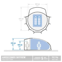 Quechua Tente Bulle De Camping - AirSeconds Skyview Polycoton - 2 Personnes - 1 Chambre -Magasin De Matériel De Camping tente bulle de camping airseconds skyview polycoton 2 personnes 1 chambre 1